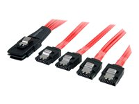 StarTech.com Cable SAS Serial Attached SCSI 1 m - SFF-8087 vers 4 SATA a verrouillage - Câble SATA / SAS - Serial ATA 150/300/600 - 4 voies - SATA (R) pour 4i Mini MultiLane 36 broches (P) - 1 m - verrouillé - rouge SAS8087S4100